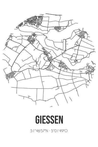 Giessen (North Brabant) | Map | Black and White by Prints of Place