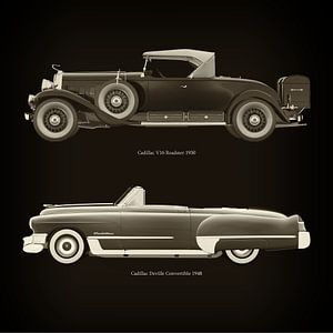 Cadillac V16 Roadster 1930 und Cadillac Deville Cabrio 1948