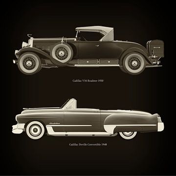 Cadillac V16 Roadster 1930 en Cadillac Deville Convertible 1948