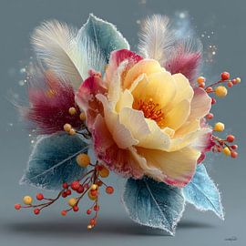 gele bloem met water en ijsvorming van Gelissen Artworks