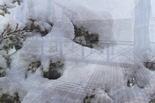 Winterlandschap met een brug en natuur close-up IV | Abstracte fotografie