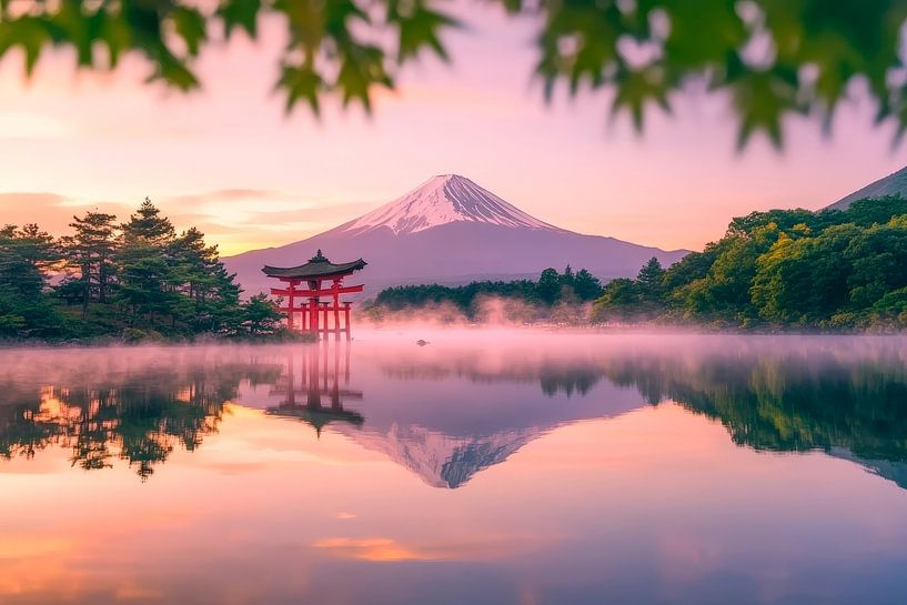 Fujisan im Morgengrauen – Zauberhafte Reflexion von Poster Art Shop