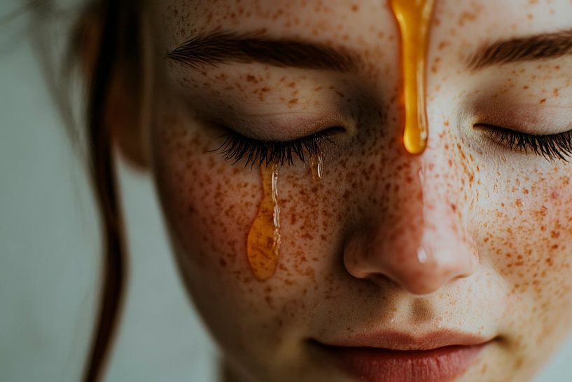Honigtröpfchen auf freckligem Gesicht von Poster Art Shop