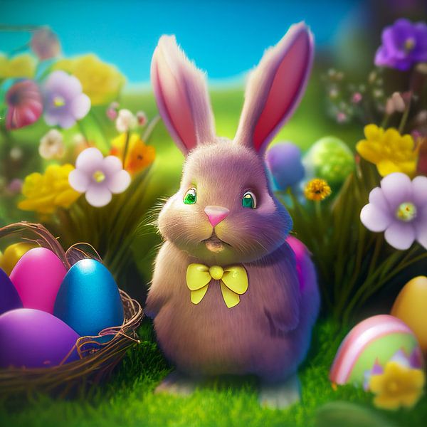 lapin de Pâques mignon avec des œufs, illustration ART par Animaflora PicsStock
