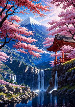 Mount Fuji kersenbloesem Sakura lente Japan van Ruzerin