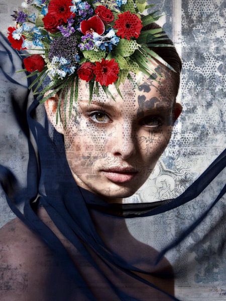 Image Blue | A portrait of a woman in shades of blue and red by Wil Vervenne