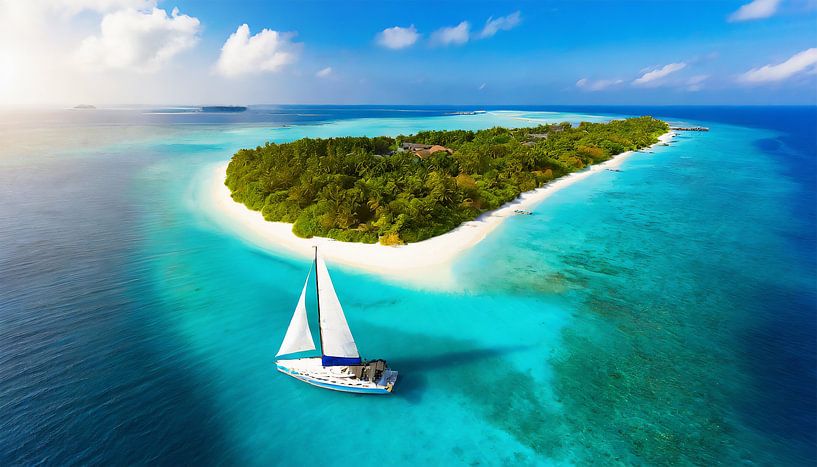 Island with a boat by Mustafa Kurnaz