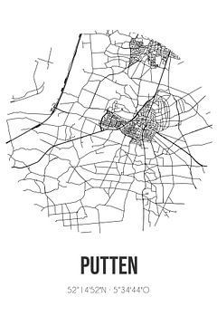 Putten (Gueldre) | Carte | Noir et blanc sur Rezona