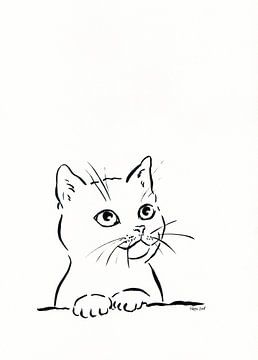 Schattige Kitten inkttekening van Karen Kaspar