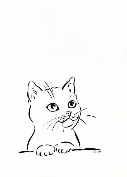 Schattige Kitten inkttekening van Karen Kaspar