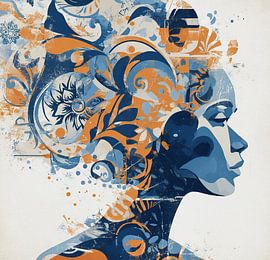 Frau Blumen | Moderne Frau mit buntem Haar von Kunst Laune