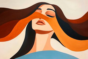 Femme aux cheveux fluides et aux couleurs douces sur Poster Art Shop