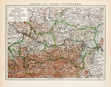 Vintage kaart Neder- en opper- Oostenrijk van Studio Wunderkammer