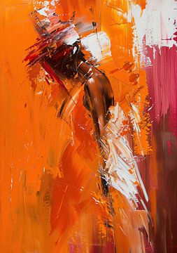 Abstracte Kunst met Figuur in Oranje van Kunst Kriebels