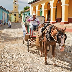 Cuban horse carriage on cobble stone streets in Trinidad by Wouter van der Ent