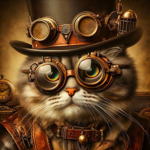 Kat in steampunk stijl
