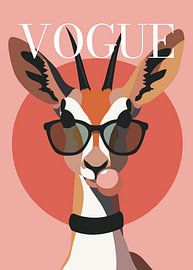 deer stylish wearing sunglasses blowing pink bubble gum vogue poster by Cross
