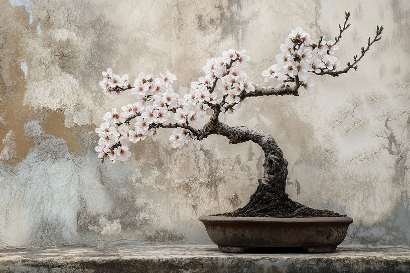Bonsai still life of an almond blossom by Digitale Schilderijen