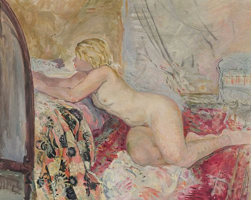 Tegen een bed liggend naakt, Henri Lebasque