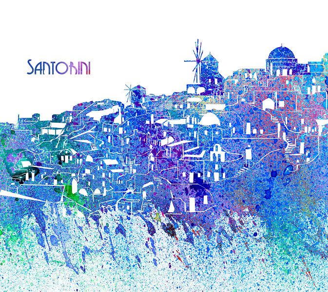 Santorini Greece Skyline Silhouette Impressionistisch von Markus Bleichner