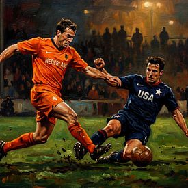 Voetbalwedstrijd Nederland – VS: origineel sportschilderij van Jan Keteleer