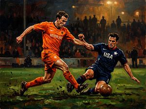 Netherlands USA Soccer Match Original Sports Painting
