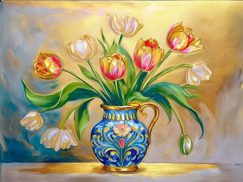 Stilleben. Tulpenstrauß in altniederländischem Krug von Studio Pieternel