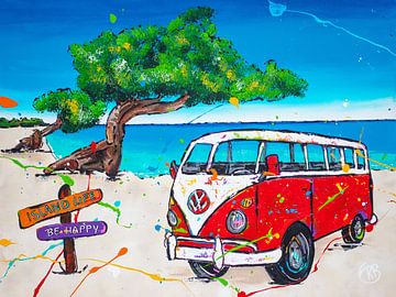 Oude VW transporter op het strand van Happy Paintings