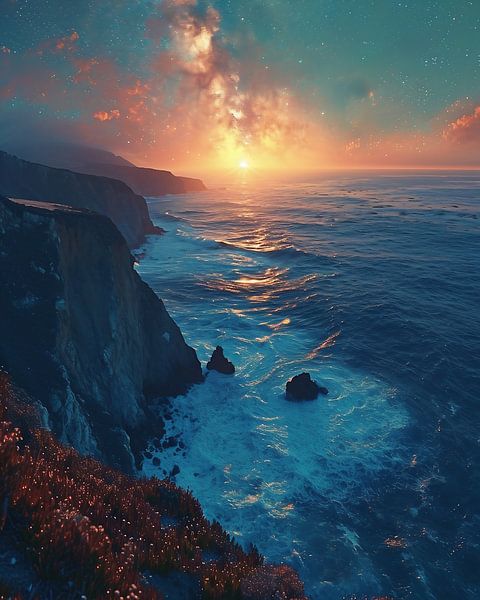 Nachthimmel an der Küste von fernlichtsicht