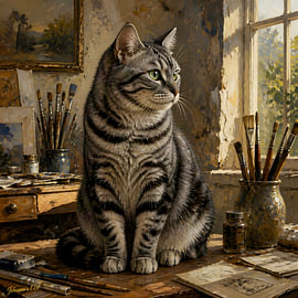 Cat Art Collection - American Shorthair cat by Johannas Art Creations