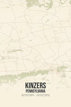 Vintage landkaart van Kinzers (Pennsylvania), USA. van Rezona