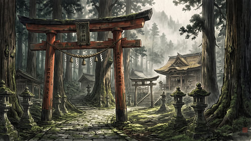 Sacred Forest Torii Shrine Entrance