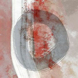 Tramonto Tenero. Abstrakt Minimalistisch in Korallenrot, Grau, Beige von Dina Dankers