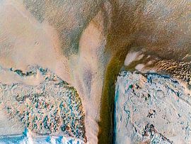 Tidal landscape at golden hour | Drone photo of sand, sediment and the sea