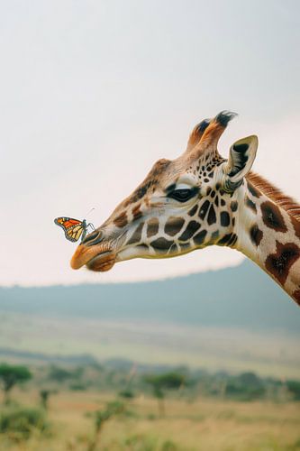 Giraffe ontmoet vlinder