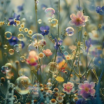 Ochtendgloren bloemen in bubbels van Esther Sigger