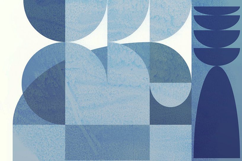 Skandinavien Vintage Abstraktion in Grau Blau von Mad Dog Art