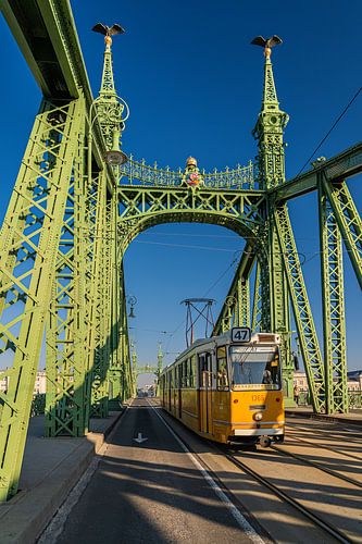 Tram 47 rijdt over de Vrijheidsbrug in Boedapest