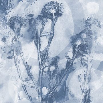 Art botanique abstrait moderne. Fleurs sauvages bleues. sur Dina Dankers