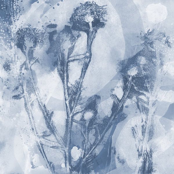 Modern abstract botanical art. Blue wild flowers. by Dina Dankers