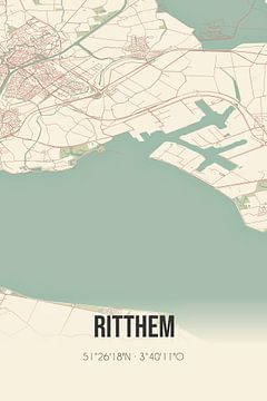 Vintage landkaart van Ritthem (Zeeland) van Rezona