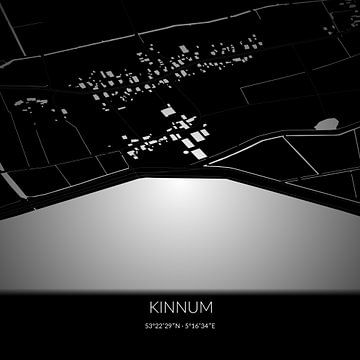 Zwart-witte landkaart van Kinnum, Fryslan. van Rezona