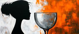 Silhouette einer Frau und Glaskelch von Poster Art Shop