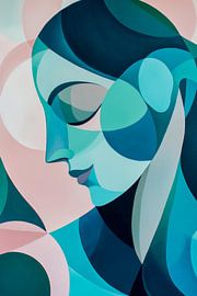 Kühle Eleganz: Abstraktes Porträt in Blau von Poster Art Shop