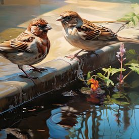 Realistic Sparrows by Eye catching paintings