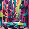 Retro car in a futuristic city by Bart Veeken