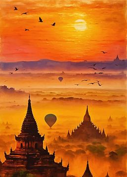 Bagan Myanmar Sunrise – Impressionist Landscape Art