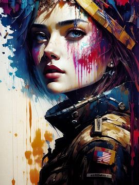 Abstract portret van een vrouwelijke soldaat van Retrotimes