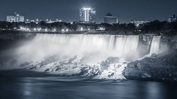 American Falls, in black and white, with a touch of blue