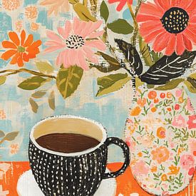 Stillleben mit Kaffee und Blumen in einer Vase von IamHome Studio